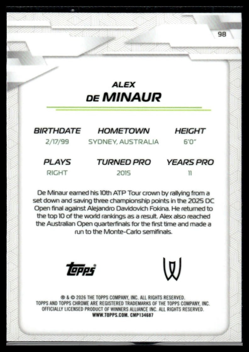 2026 Topps Chrome #98 Alex de Minaur