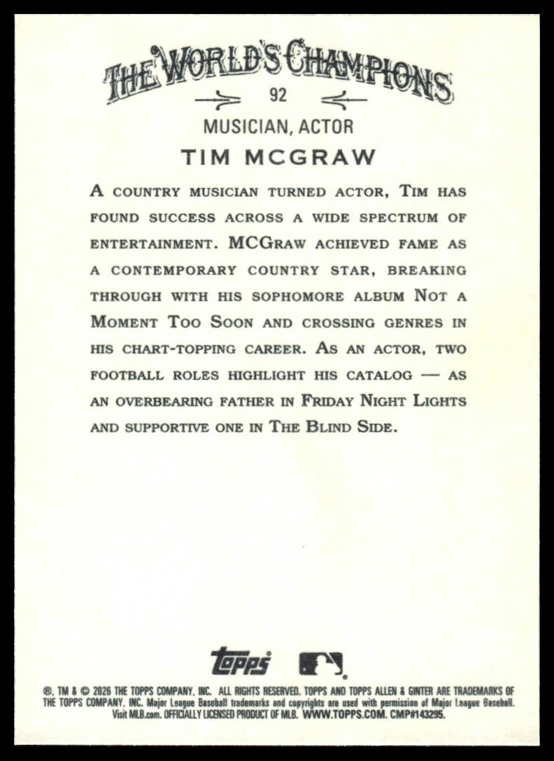 2026 Topps Allen & Ginter #92 Tim McGraw