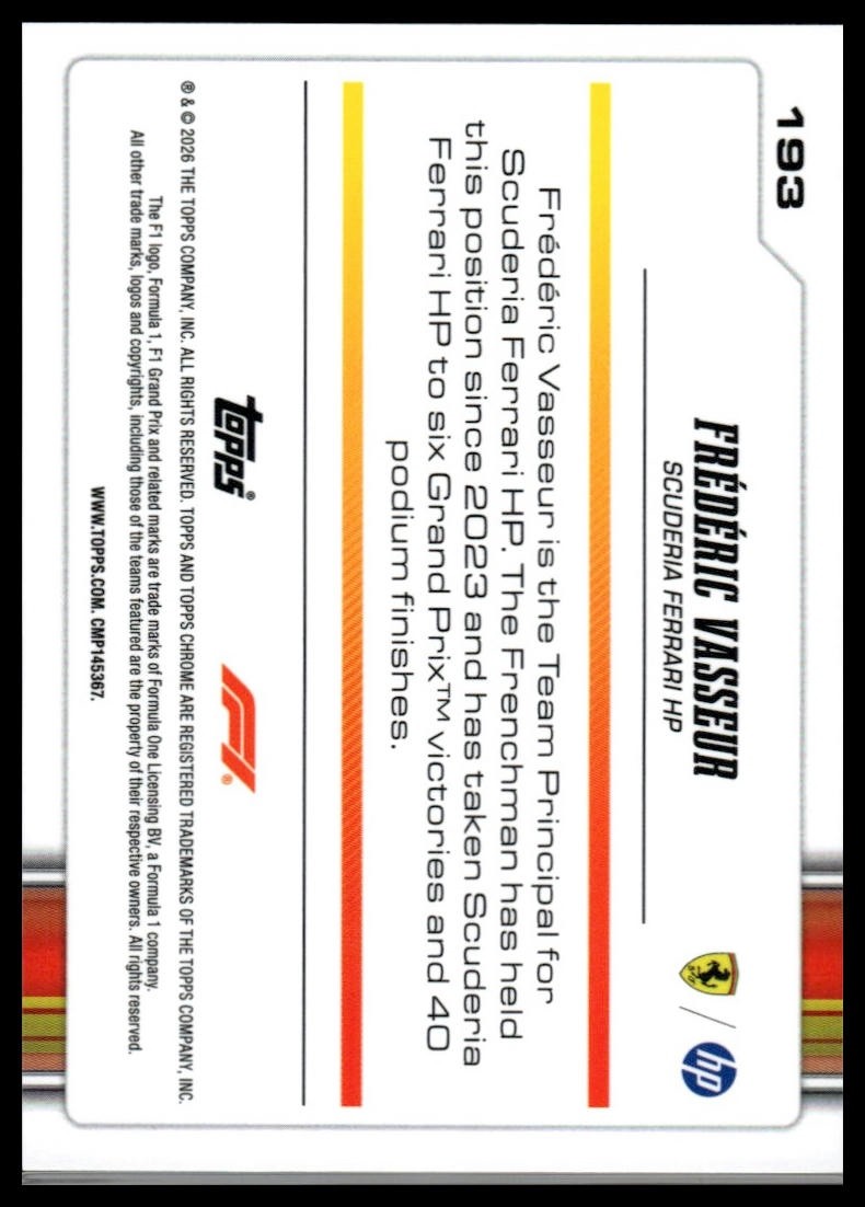 2026 Topps Chrome Formula 1 #193 Frédéric Vasseur