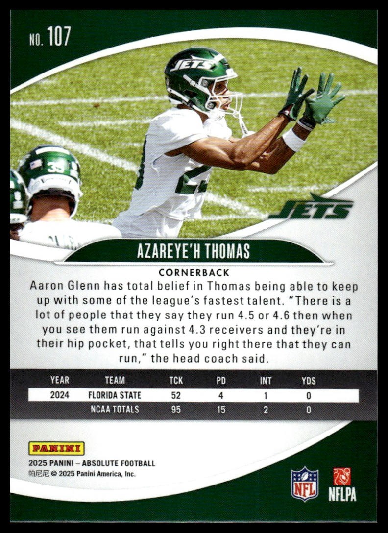 2025 Panini Absolute #107 Azareye'h Thomas Green