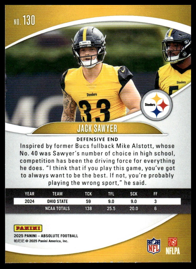 2025 Panini Absolute #130 Jack Sawyer Yellow