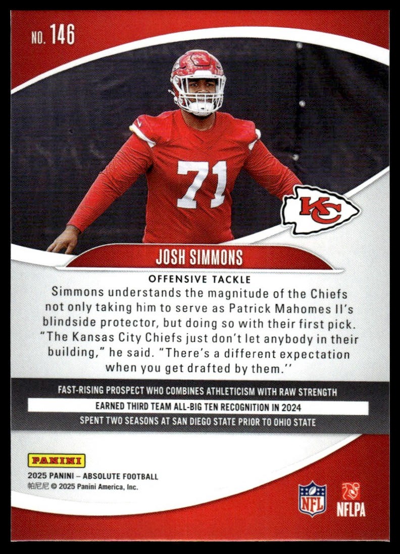 2025 Panini Absolute #146 Josh Simmons Red