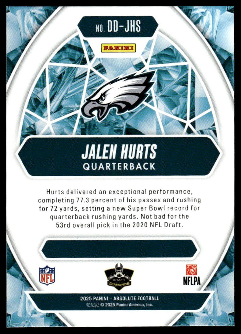 2025 Panini Absolute #DD-JHS Jalen Hurts Draft Diamonds