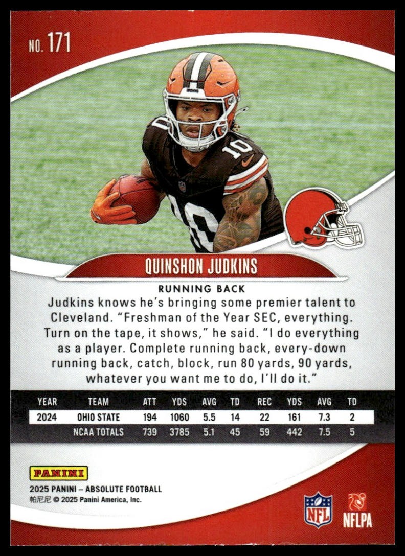 2025 Panini Absolute #171 Quinshon Judkins Orange