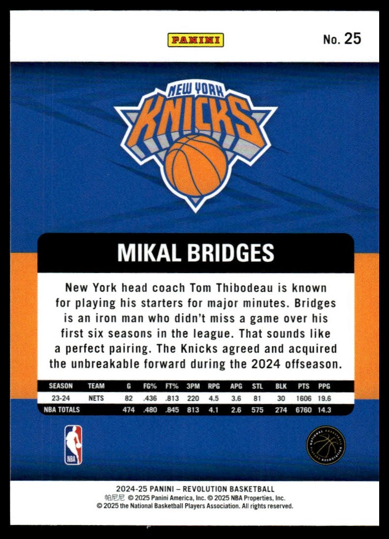 2024-25 Panini Revolution #25 Mikal Bridges Blue Storm