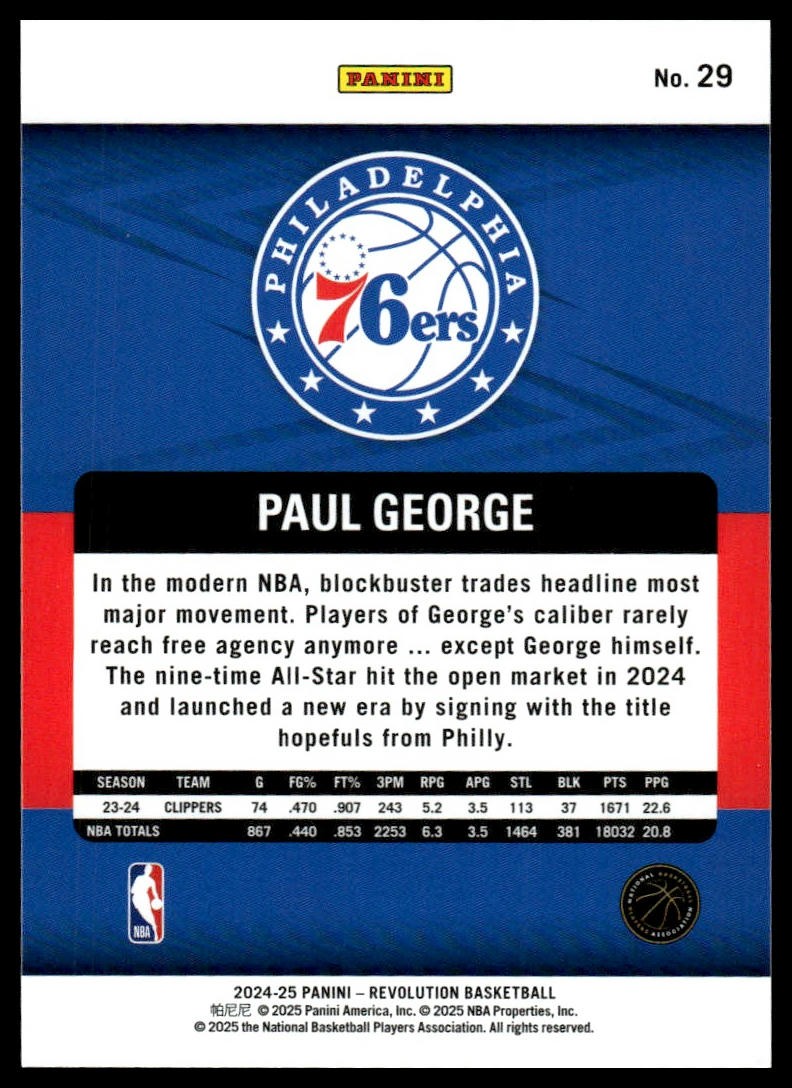 2024-25 Panini Revolution #29 Paul George