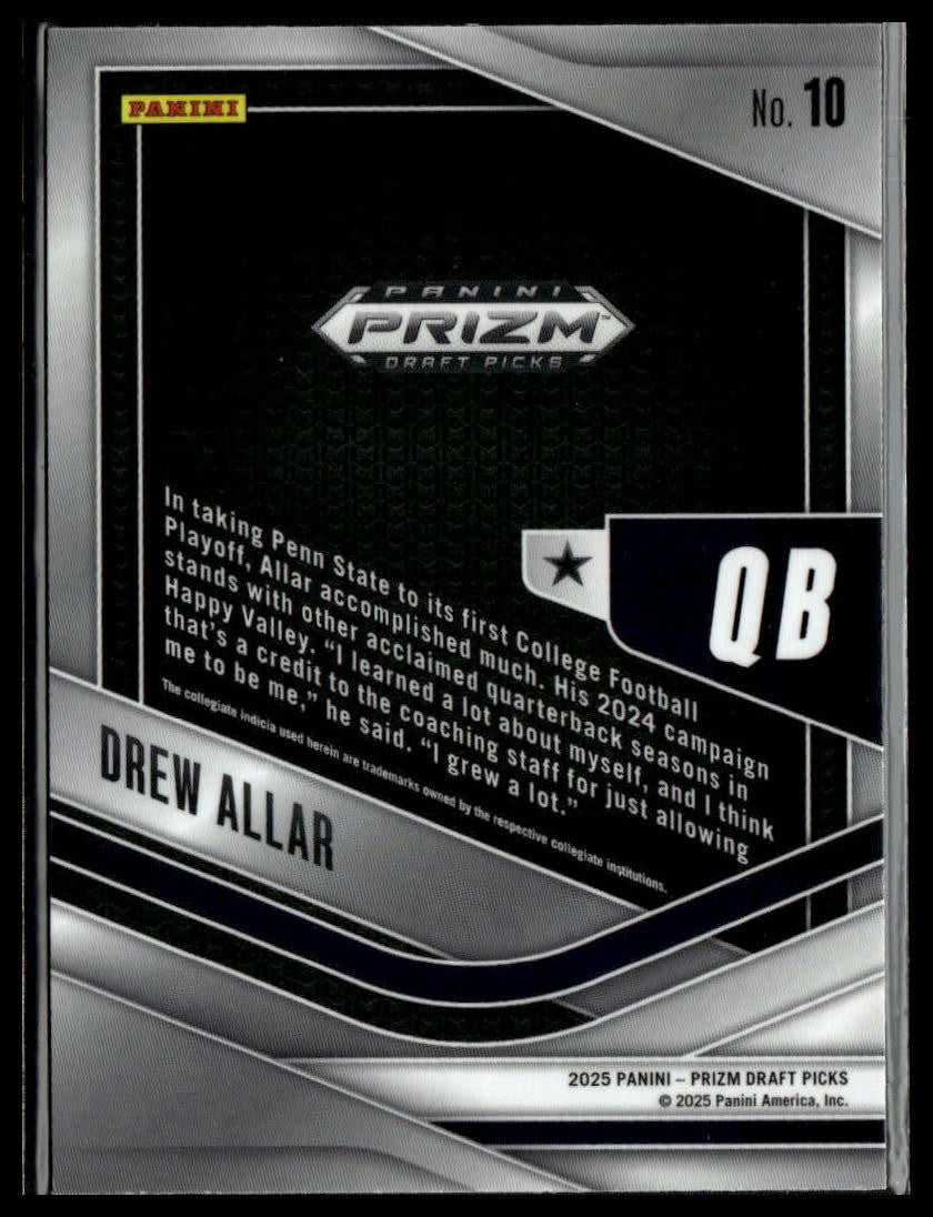 2025 Panini Prizm Draft Picks #10 Drew Allar Trophy Hunting