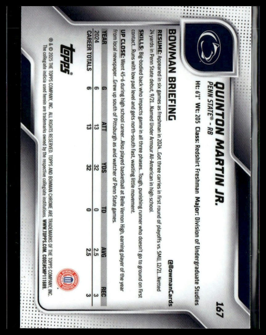 2025 Bowman University Chrome #167 Quinton Martin Jr.