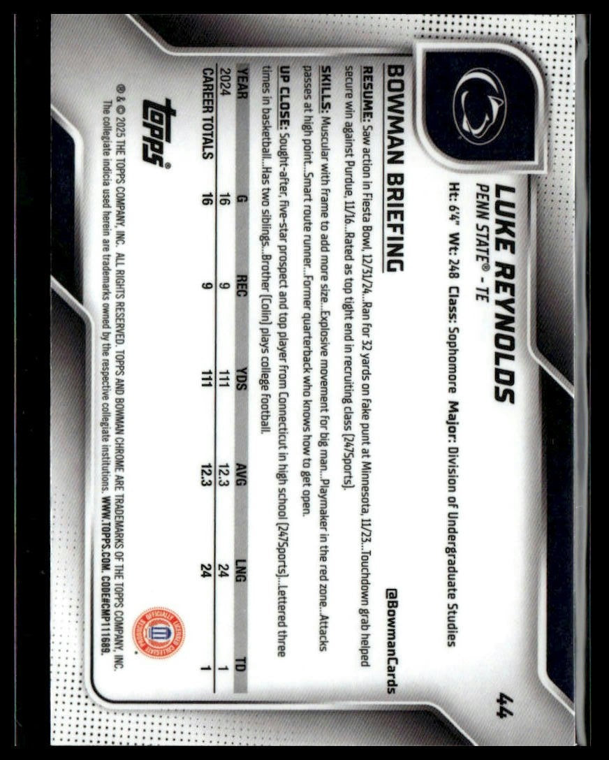 2025 Bowman University Chrome #44 Luke Reynolds