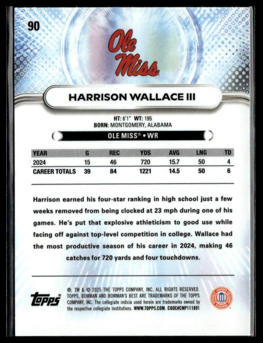 2025 Bowman University Best #90 Harrison Wallace III