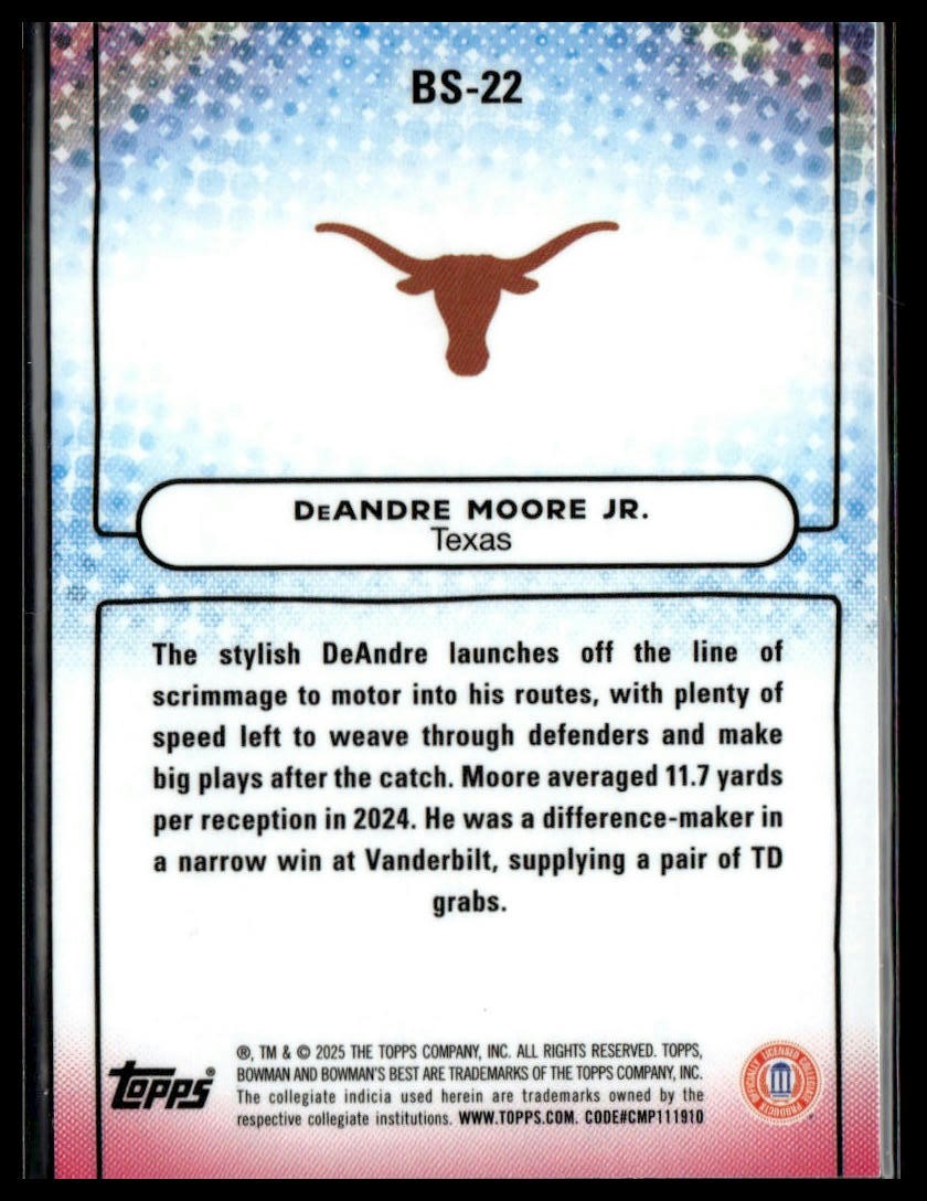 2025 Bowman University Best #BS-22 DeAndre Moore Jr. Bowman Showpieces
