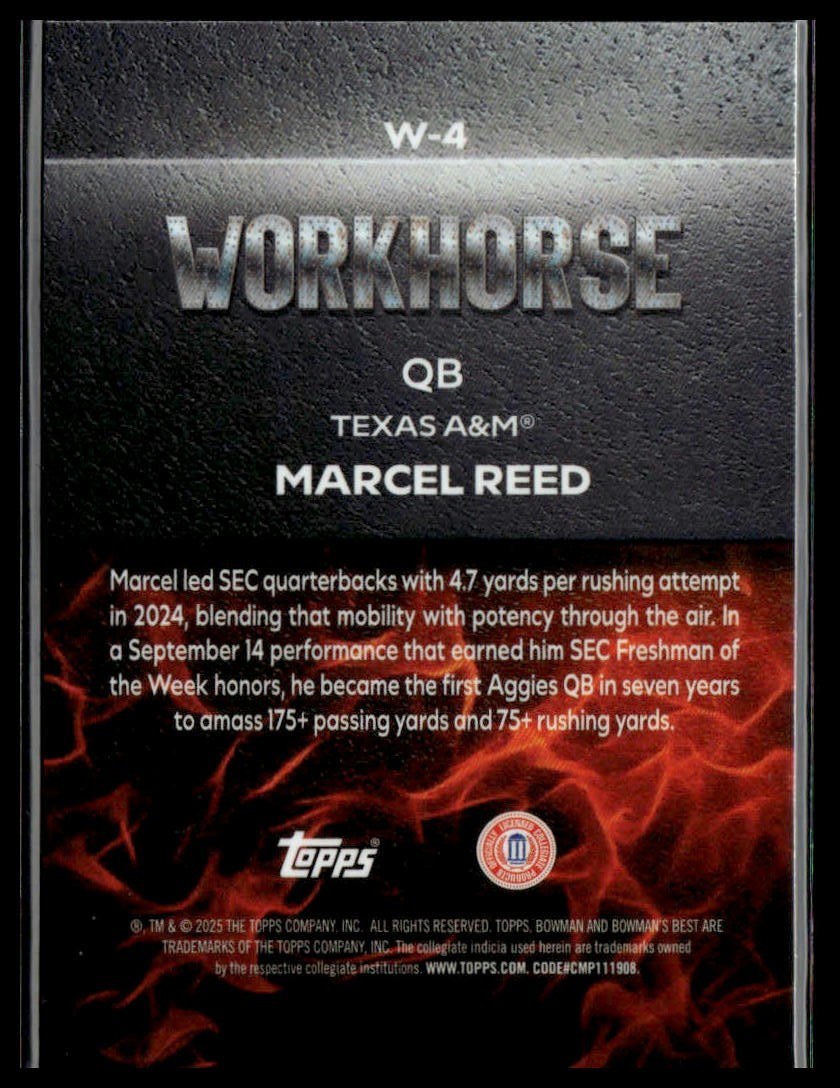 2025 Bowman University Best #W-4 Marcel Reed Workhorse