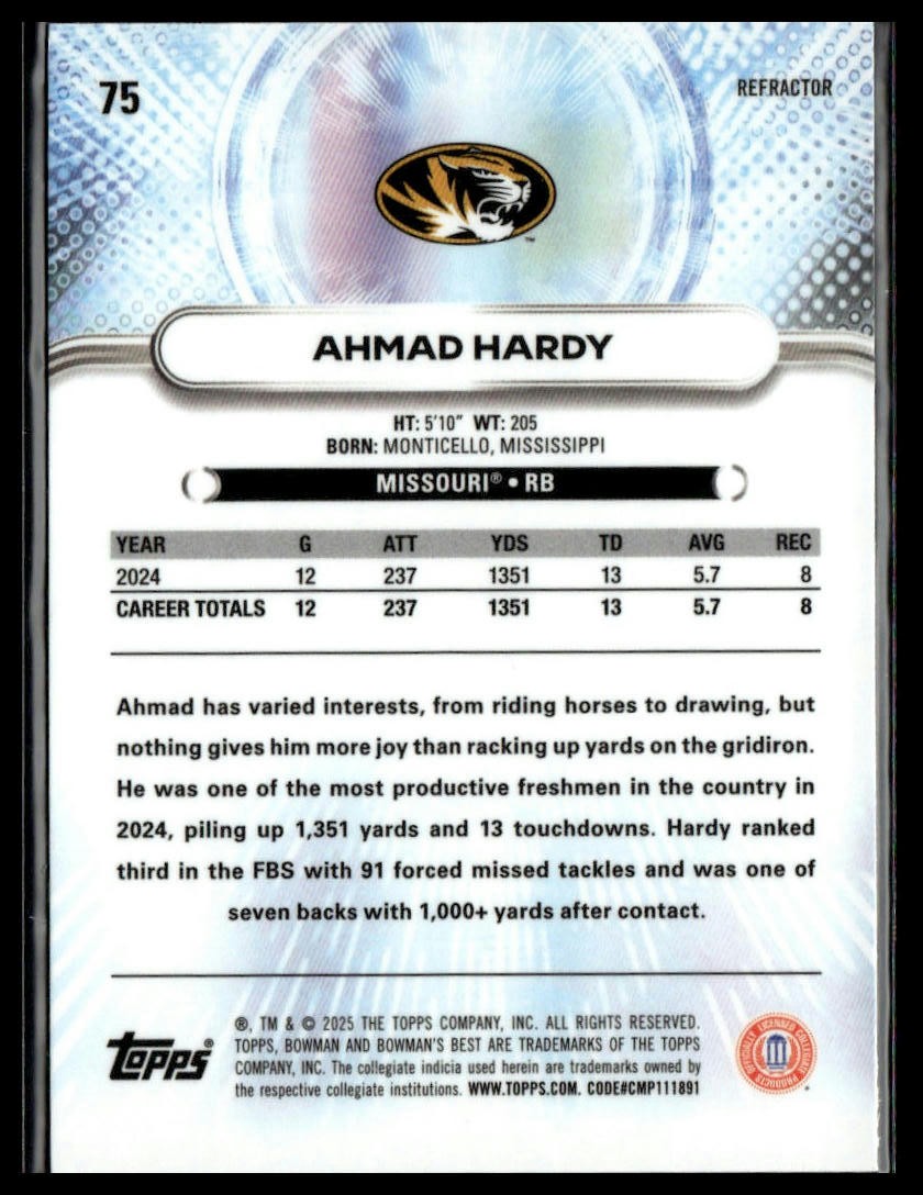 2025 Bowman University Best #75 Ahmad Hardy Refractor