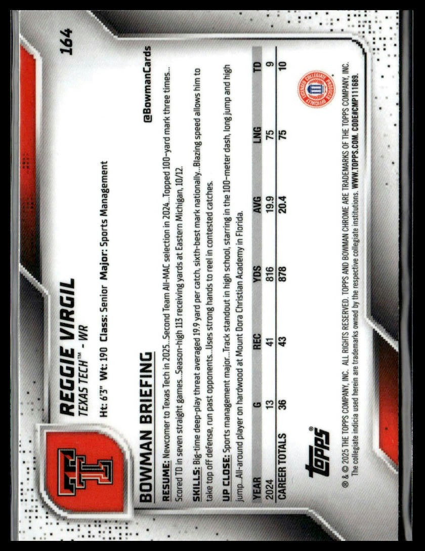 2025 Bowman University Chrome Sapphire #164 Reggie Virgil