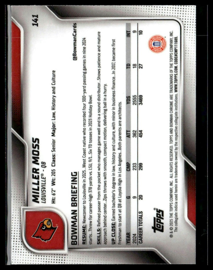 2025 Bowman University Chrome Sapphire #141 Miller Moss