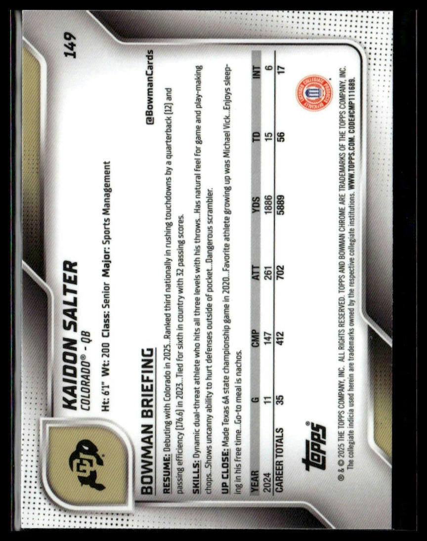 2025 Bowman University Chrome Sapphire #149 Kaidon Salter