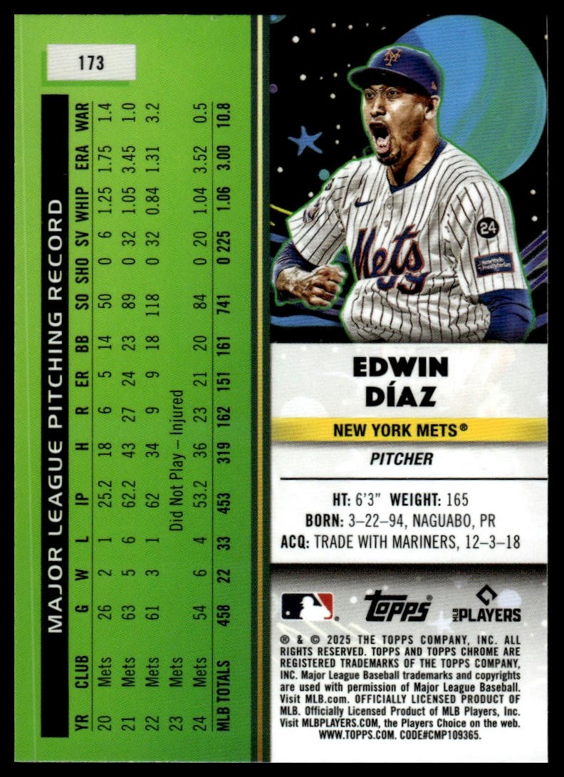 2025 Topps Chrome Cosmic #173 Edwin Díaz