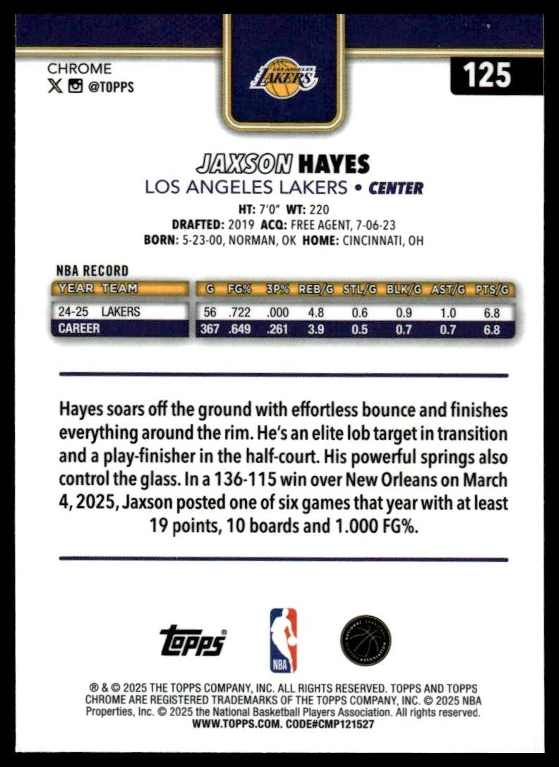 2025-26 Topps Chrome #125 Jaxson Hayes