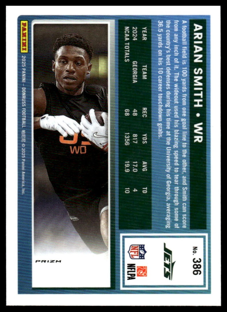 2025 Donruss #386 Arian Smith Optic Rated Rookies Preview Holo