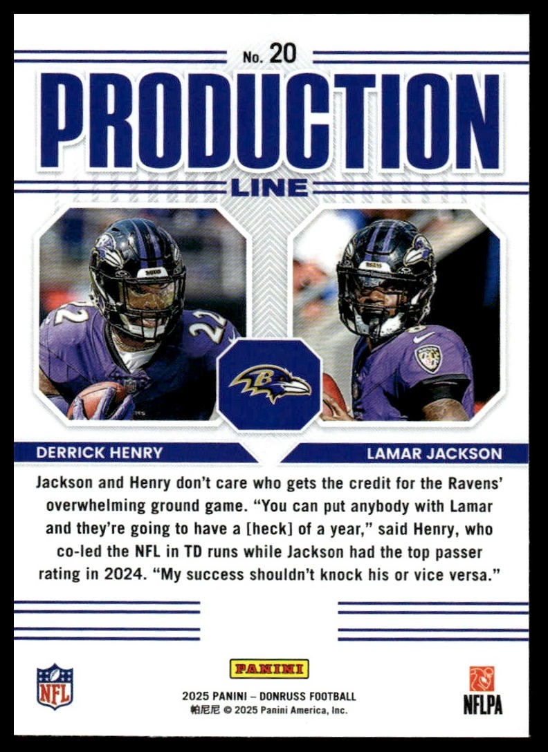 2025 Donruss #20 Derrick Henry / Lamar Jackson Production Line
