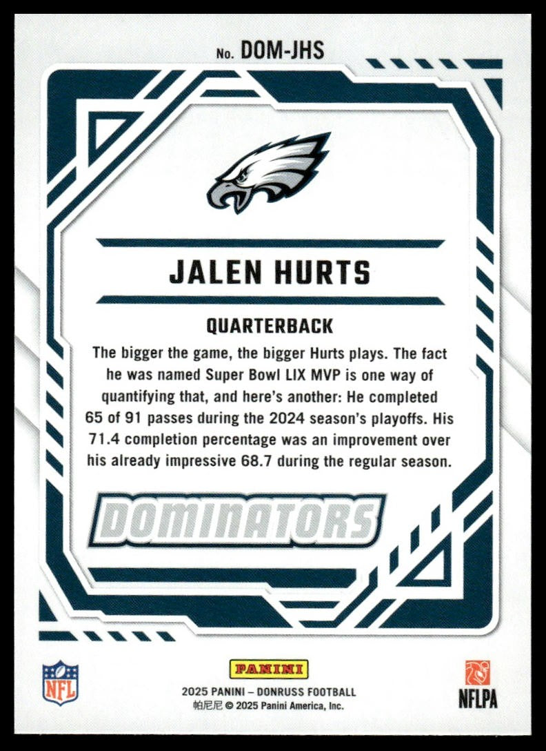2025 Donruss #DOM-JHS Jalen Hurts Dominators