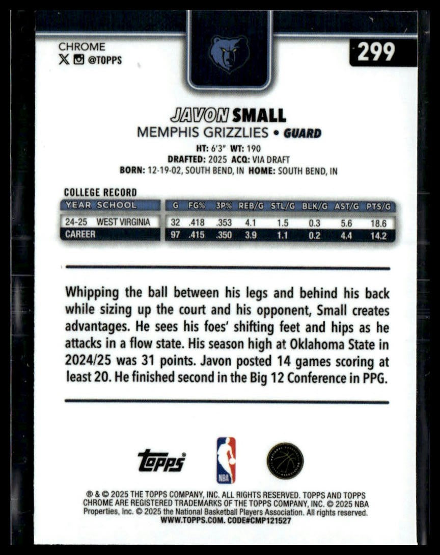 2025-26 Topps Chrome #299 Javon Small