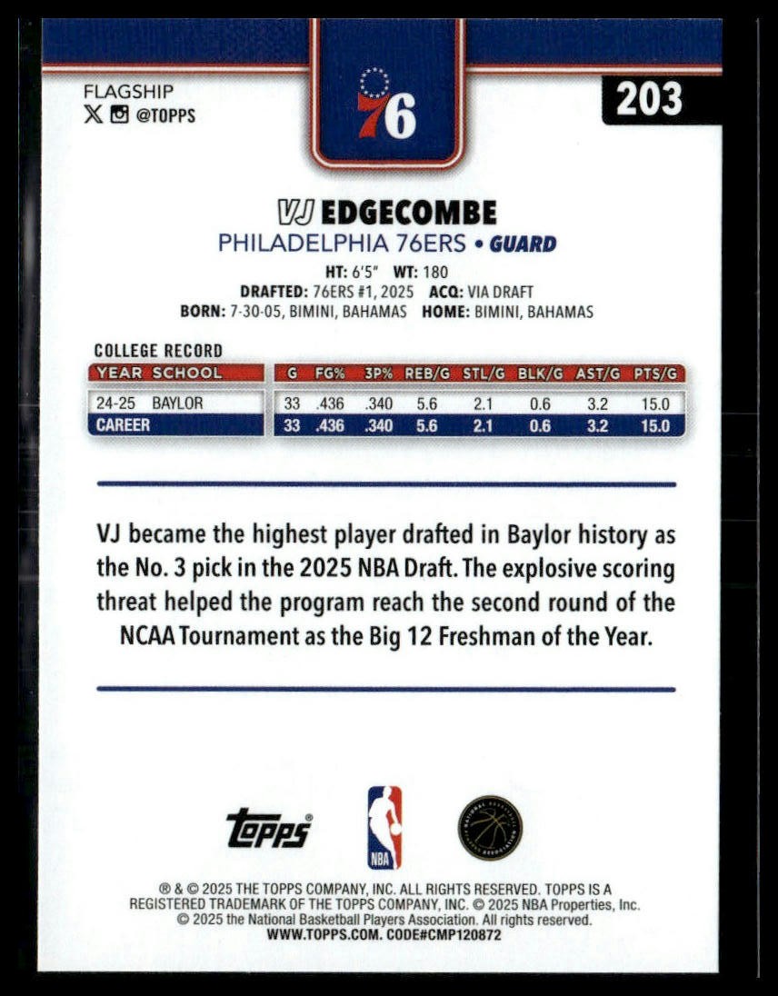 2025-26 Topps #203 VJ Edgecombe