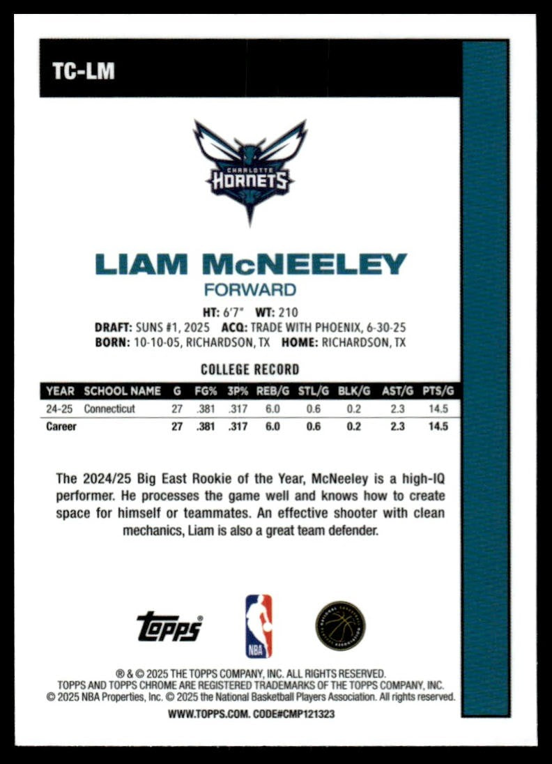 2025-26 Topps #TC-LM Liam McNeeley 1980-81 Topps Chrome Basketball