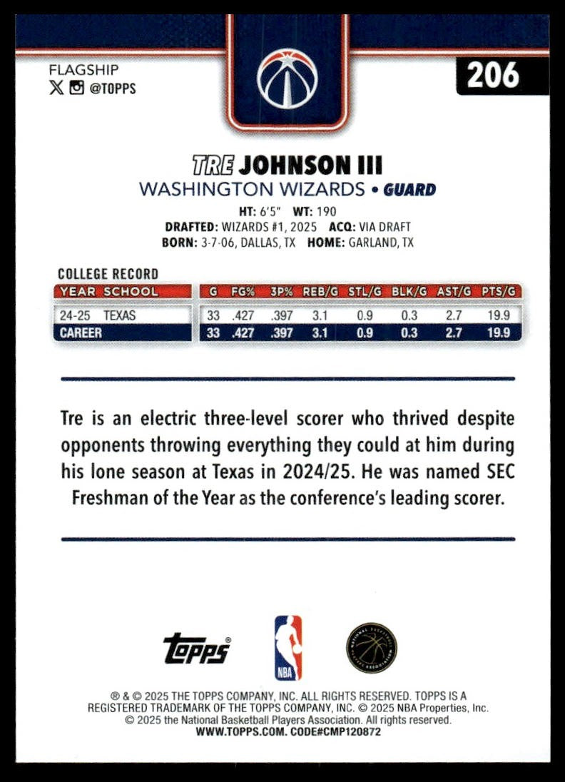 2025-26 Topps #206 Tre Johnson III