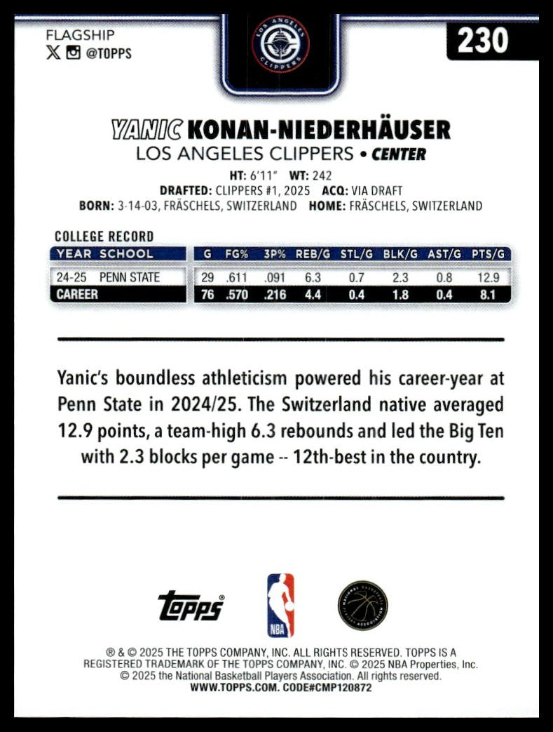2025-26 Topps #230 Yanic Konan-Niederhäuser Aqua Holo Foil