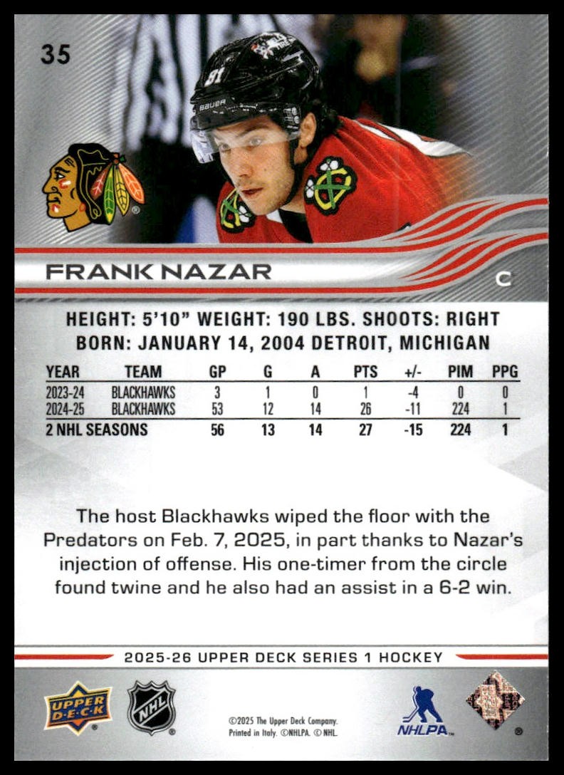 2025-26 Upper Deck #35 Frank Nazar
