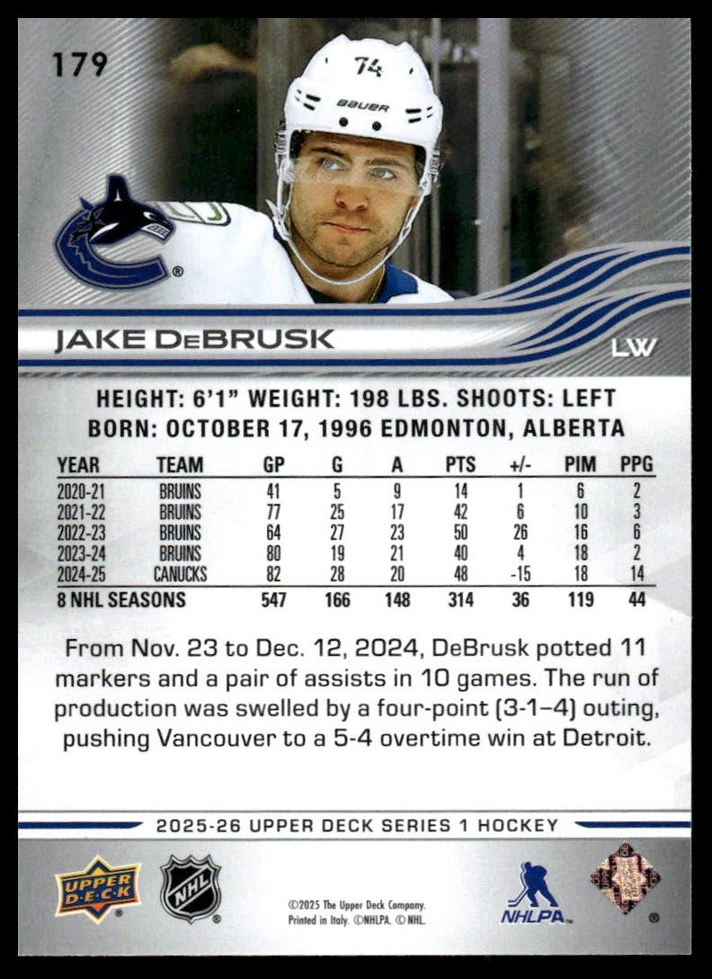 2025-26 Upper Deck #179 Jake DeBrusk