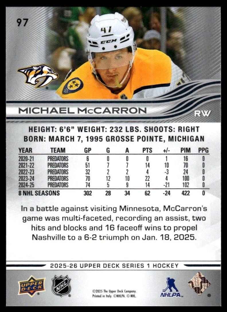 2025-26 Upper Deck #97 Michael McCarron