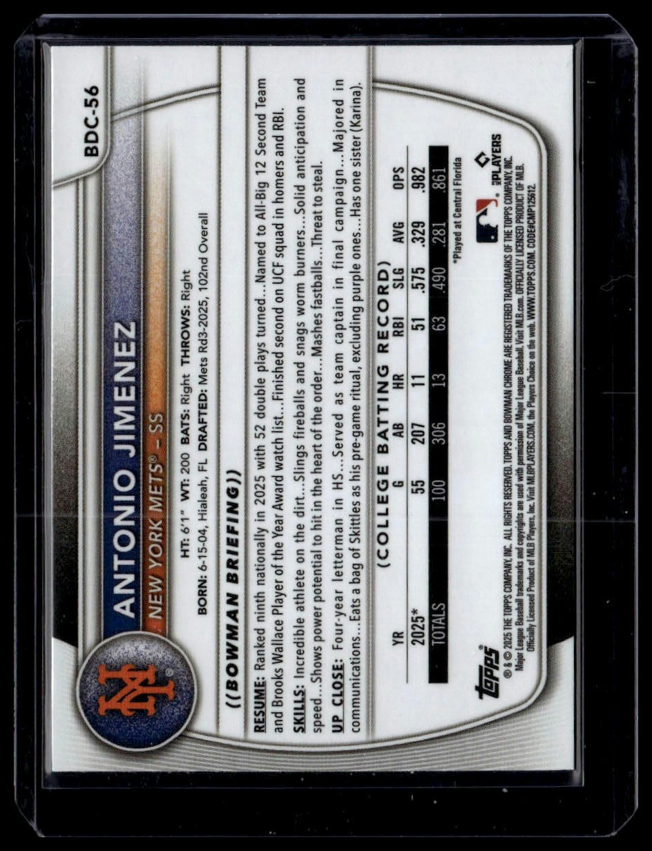 2025 Bowman Draft #BDC-56 Antonio Jimenez Chrome
