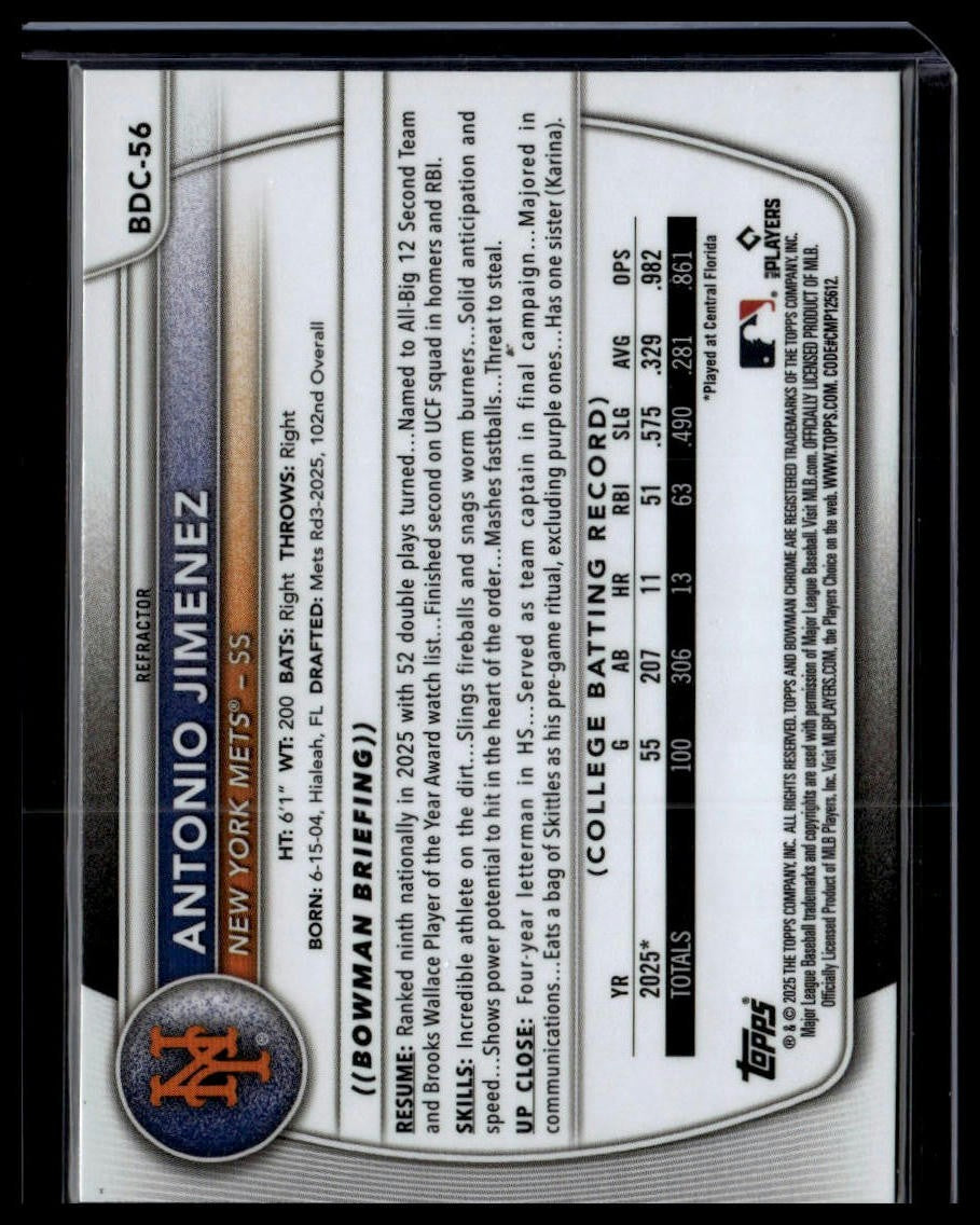 2025 Bowman Draft #BDC-56 Antonio Jimenez Chrome