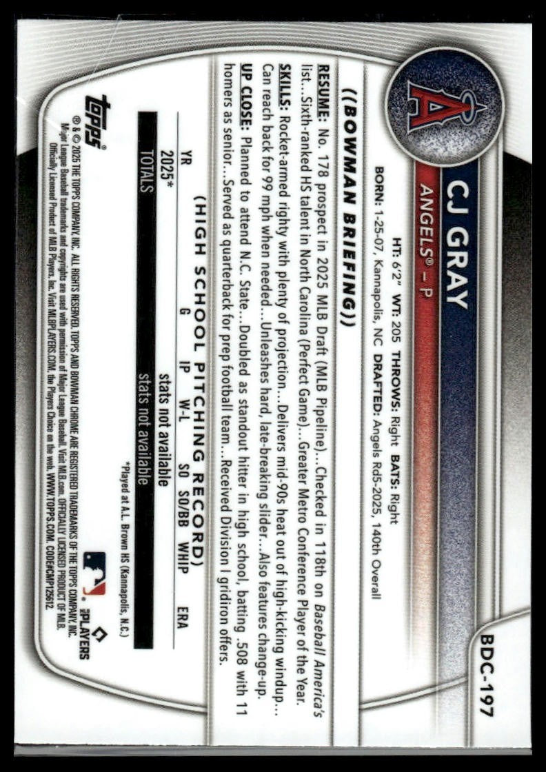 2025 Bowman Draft #BDC-197 CJ Gray Chrome X-Fractor