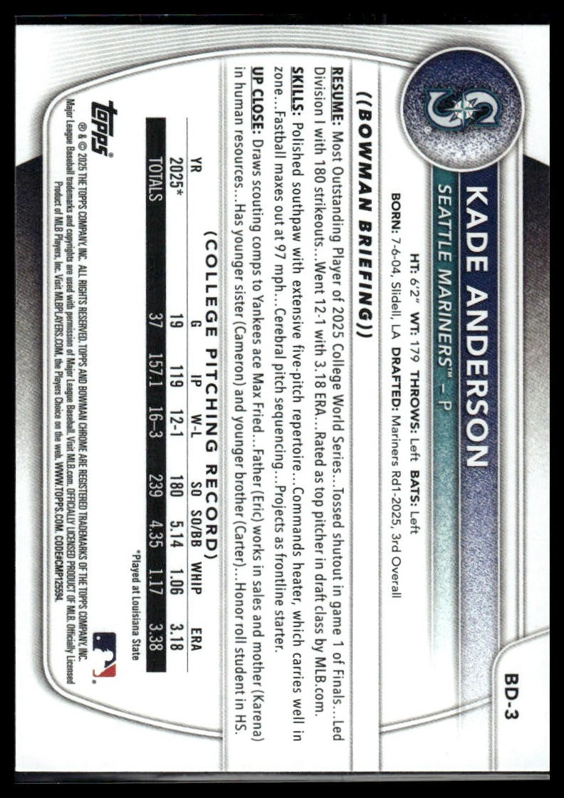 2025 Bowman Draft #BD-3 Kade Anderson