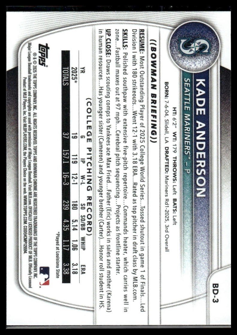 2025 Bowman Draft #BD-3 Kade Anderson