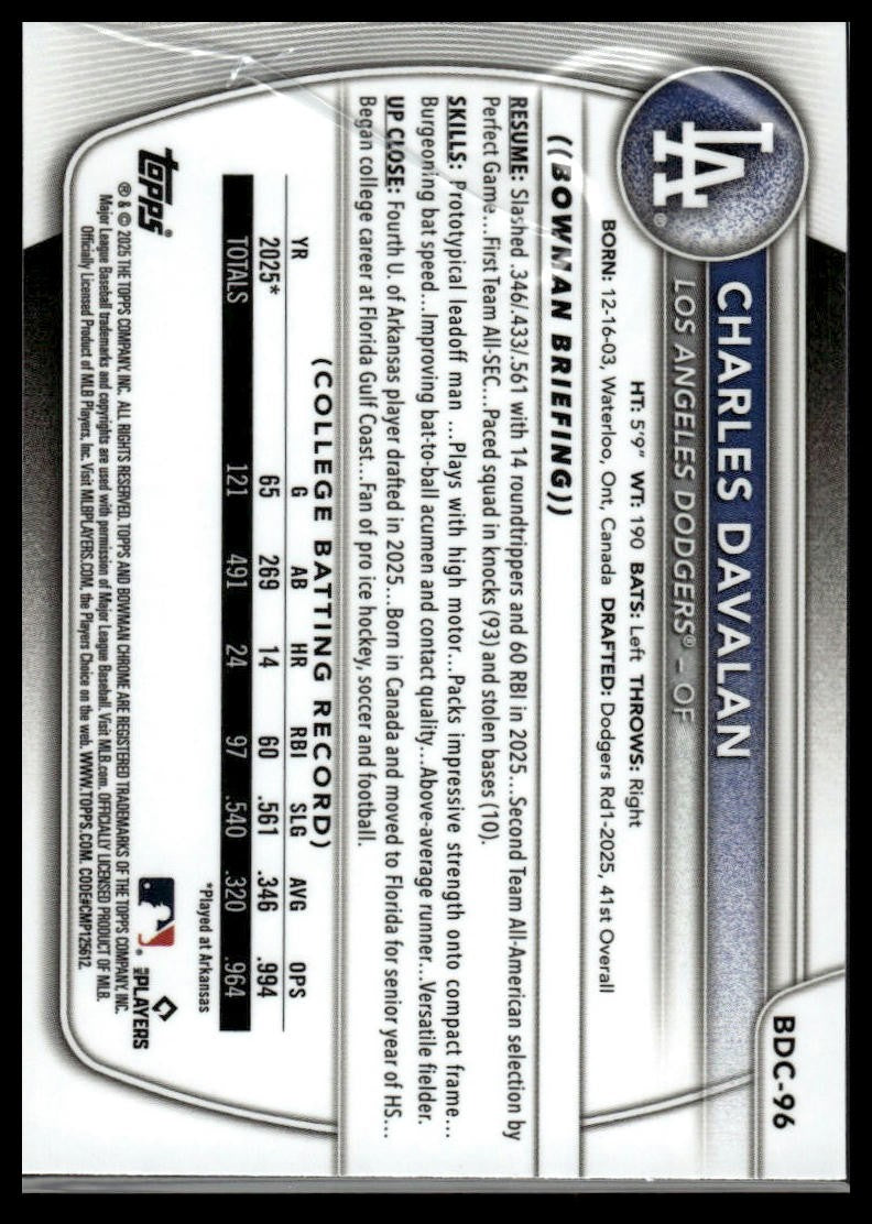 2025 Bowman Draft #BDC-96 Charles Davalan Chrome