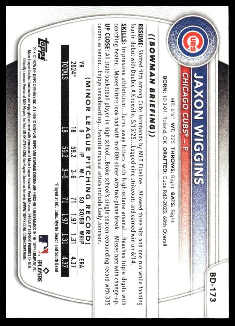 2025 Bowman Draft #BD-173 Jaxon Wiggins