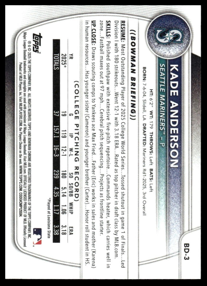 2025 Bowman Draft #BD-3 Kade Anderson