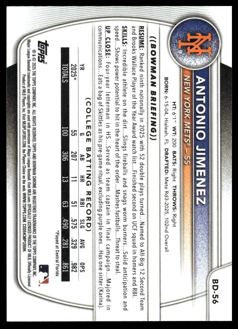 2025 Bowman Draft #BD-56 Antonio Jimenez