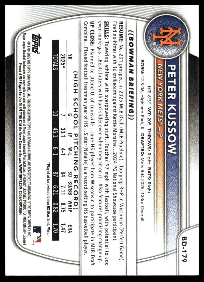 2025 Bowman Draft #BD-179 Peter Kussow
