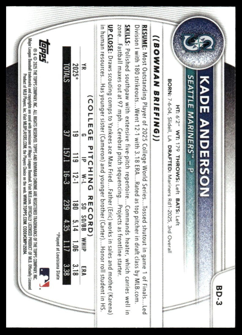 2025 Bowman Draft #BD-3 Kade Anderson