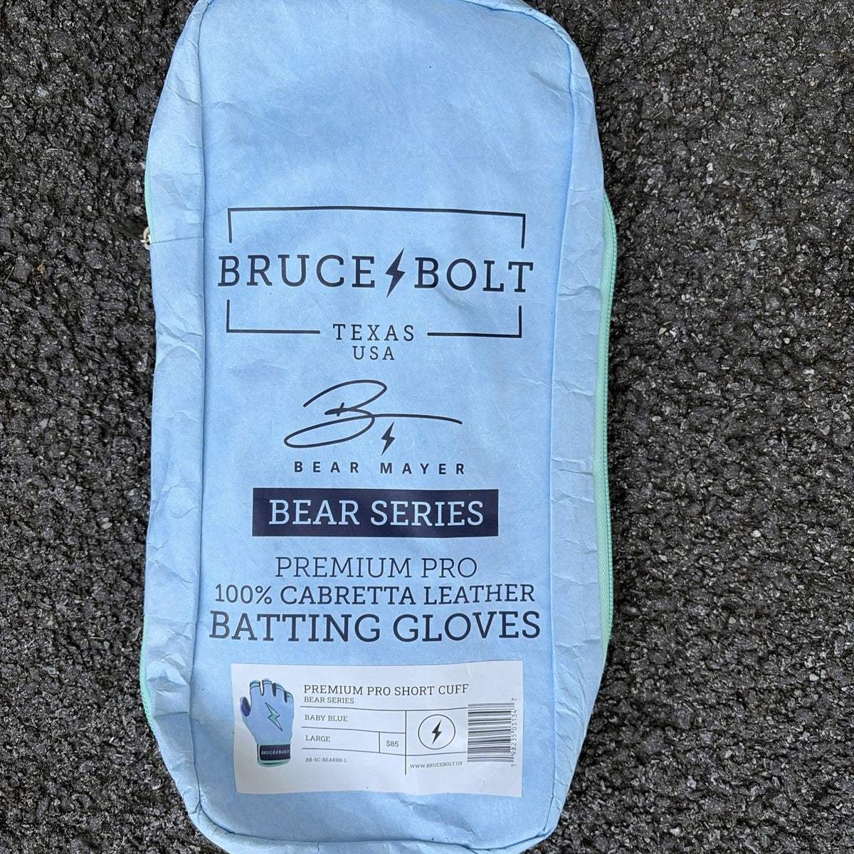 Bruce Bolt Bear Short Cuff Batting Gloves Baby Blue Large NEW