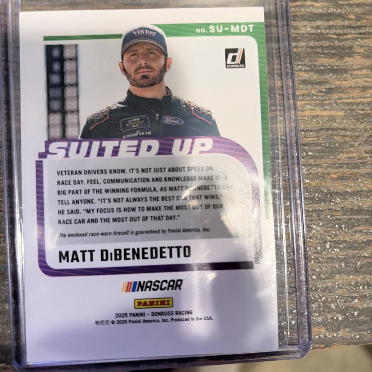 2025 Panini Donruss Nascar - Suited Up Swatches Matt DiBenedetto #SU-MDT (MEM)