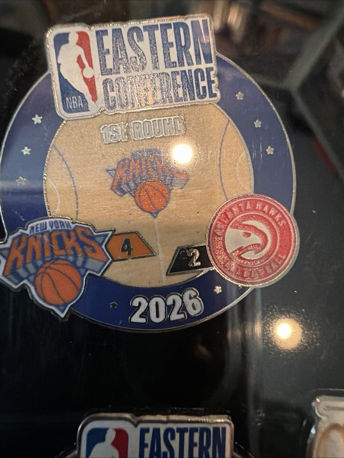 New York Knicks 2025-2026 NBA Champions Playoffs First Round Score Pin Atlanta