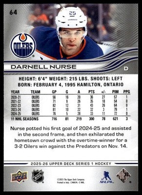 2025-26 Upper Deck #64 Darnell Nurse