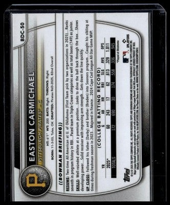 2025 Bowman Draft #BDC-50 Easton Carmichael Chrome