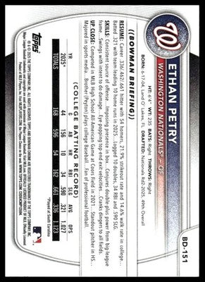2025 Bowman Draft #BD-151 Ethan Petry